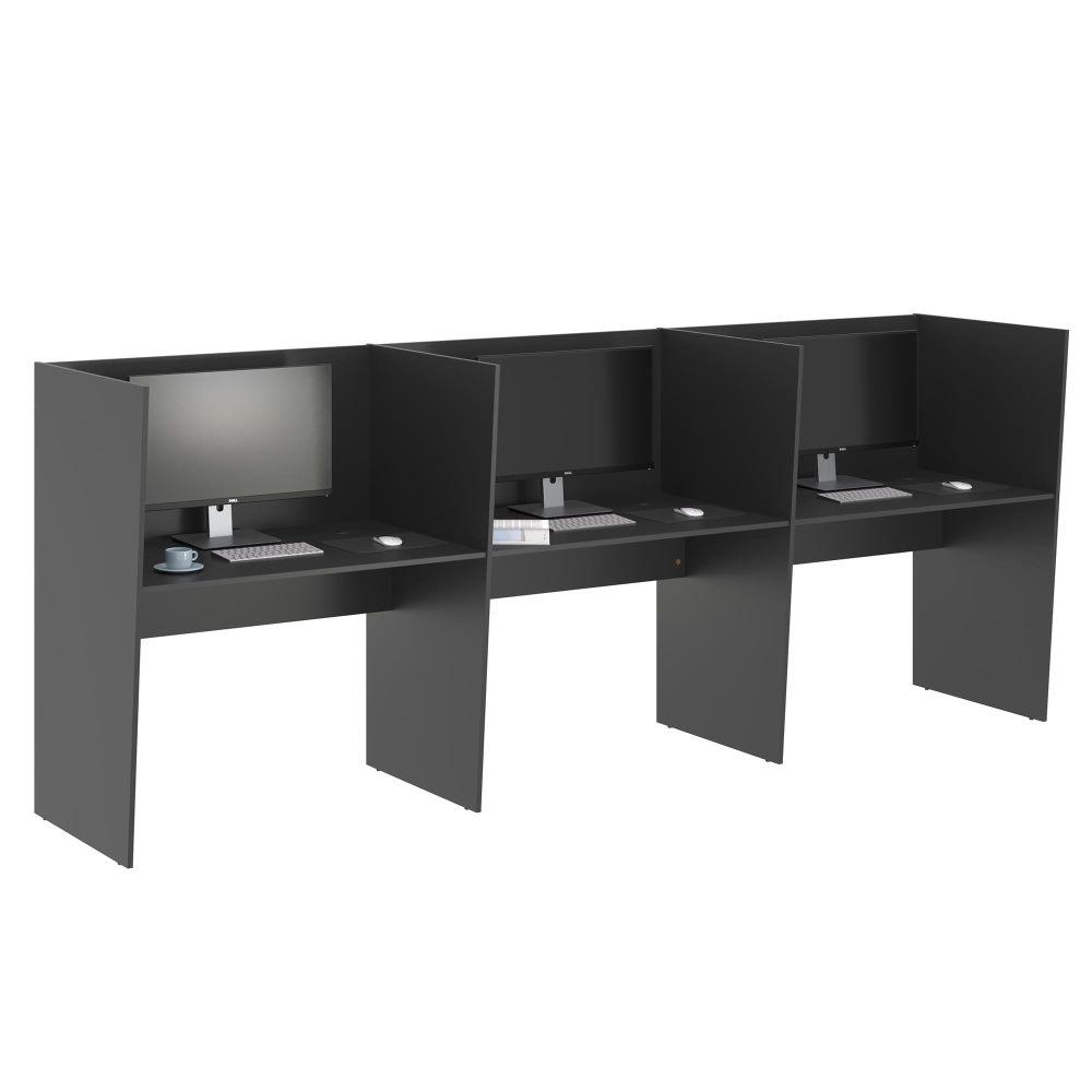 Mesa De Trabalho Call Center 3 Lugares Tripla Fechada - Preto