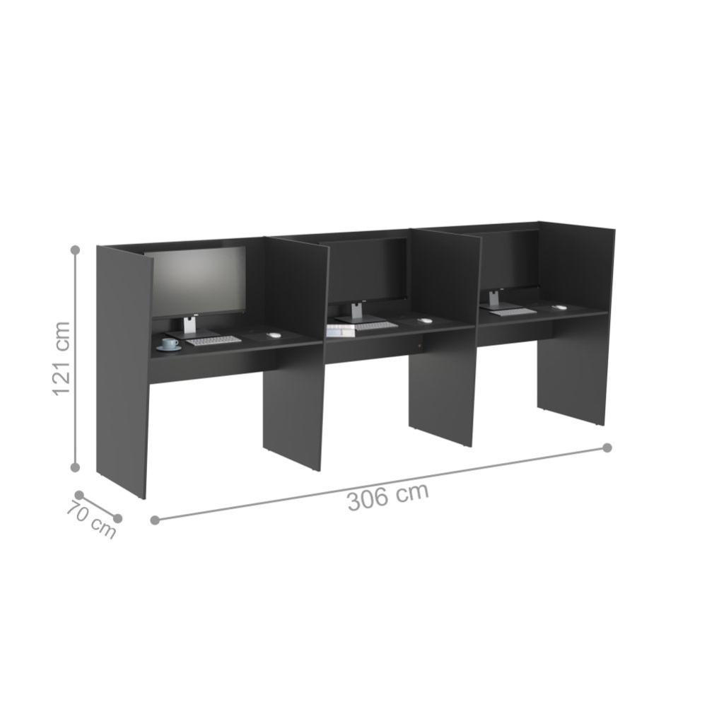 Mesa De Trabalho Call Center 3 Lugares Tripla Fechada - Preto