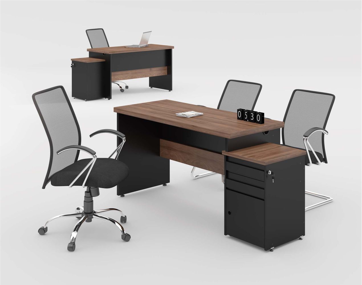 Mesa Escrivaninha Com Gaveteiro Noce Preto