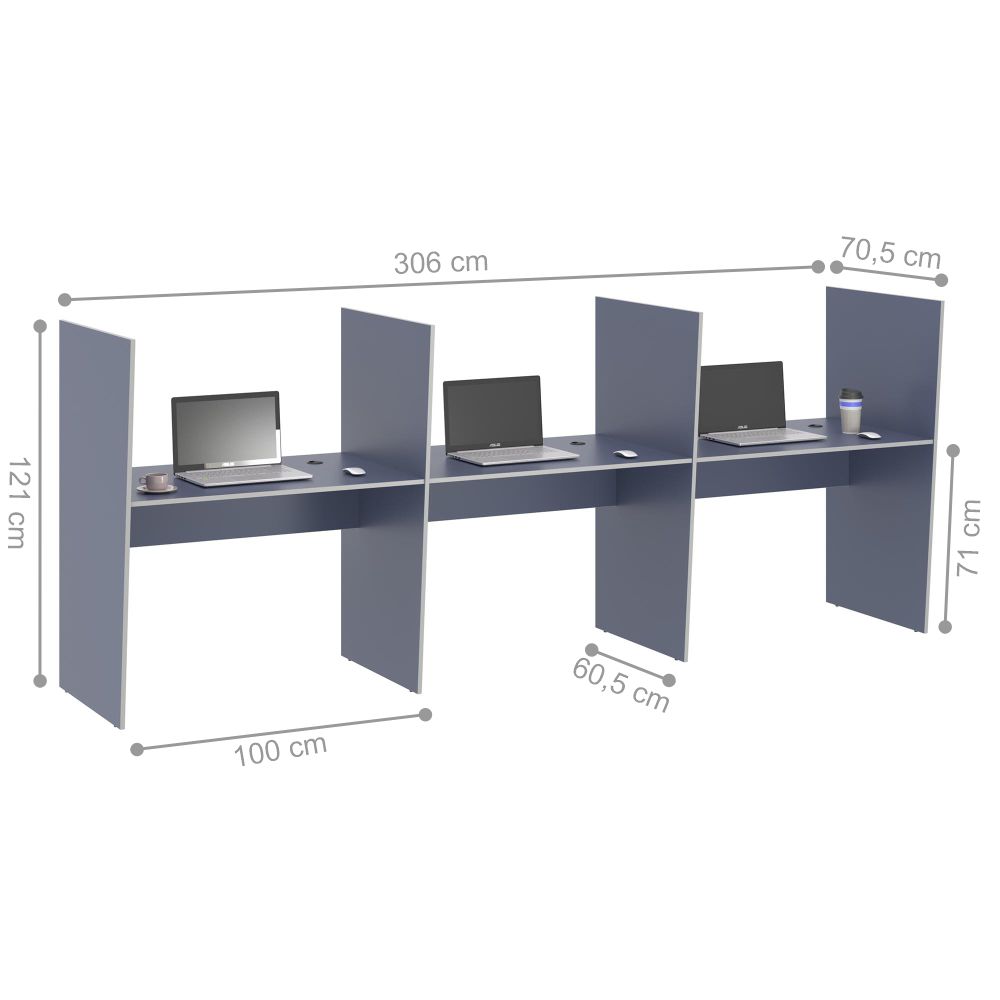 Mesa de Atendimento 3 Lugar Iron Azul