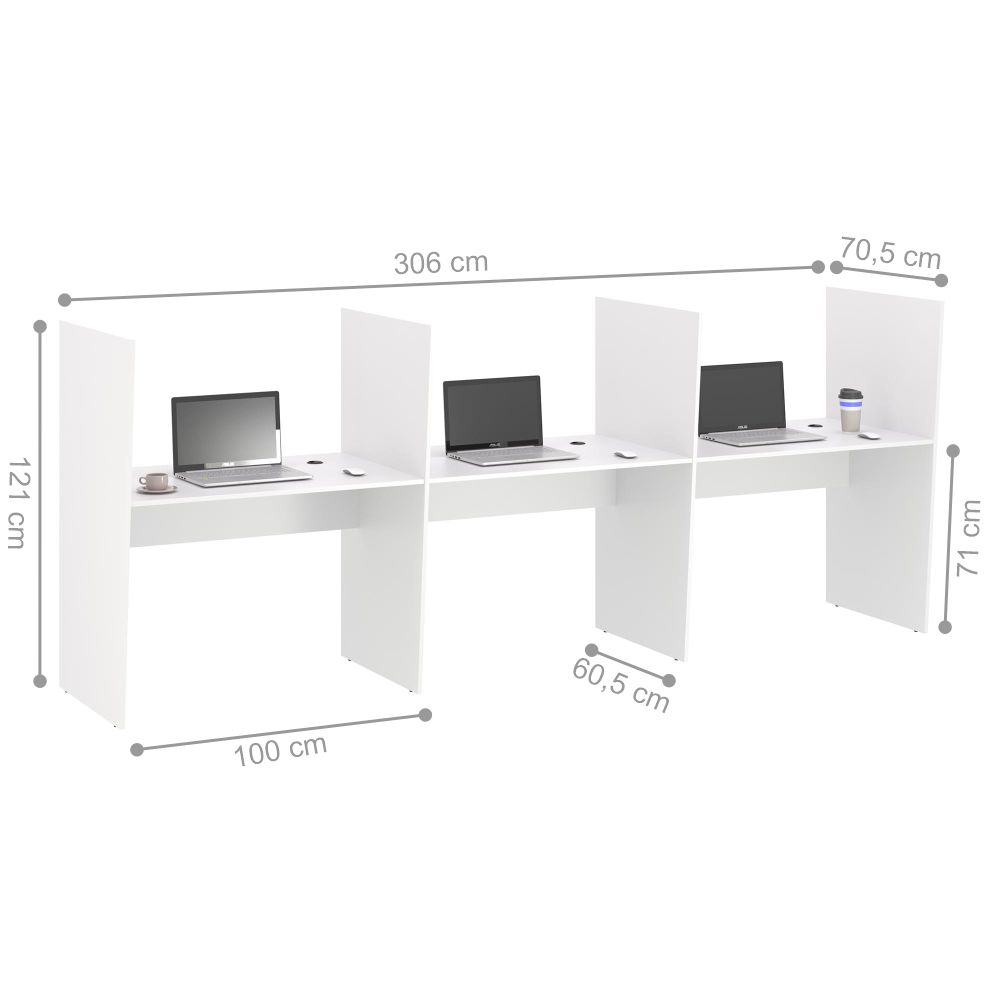 Mesa de Atendimento 3 Lugar Iron Branco