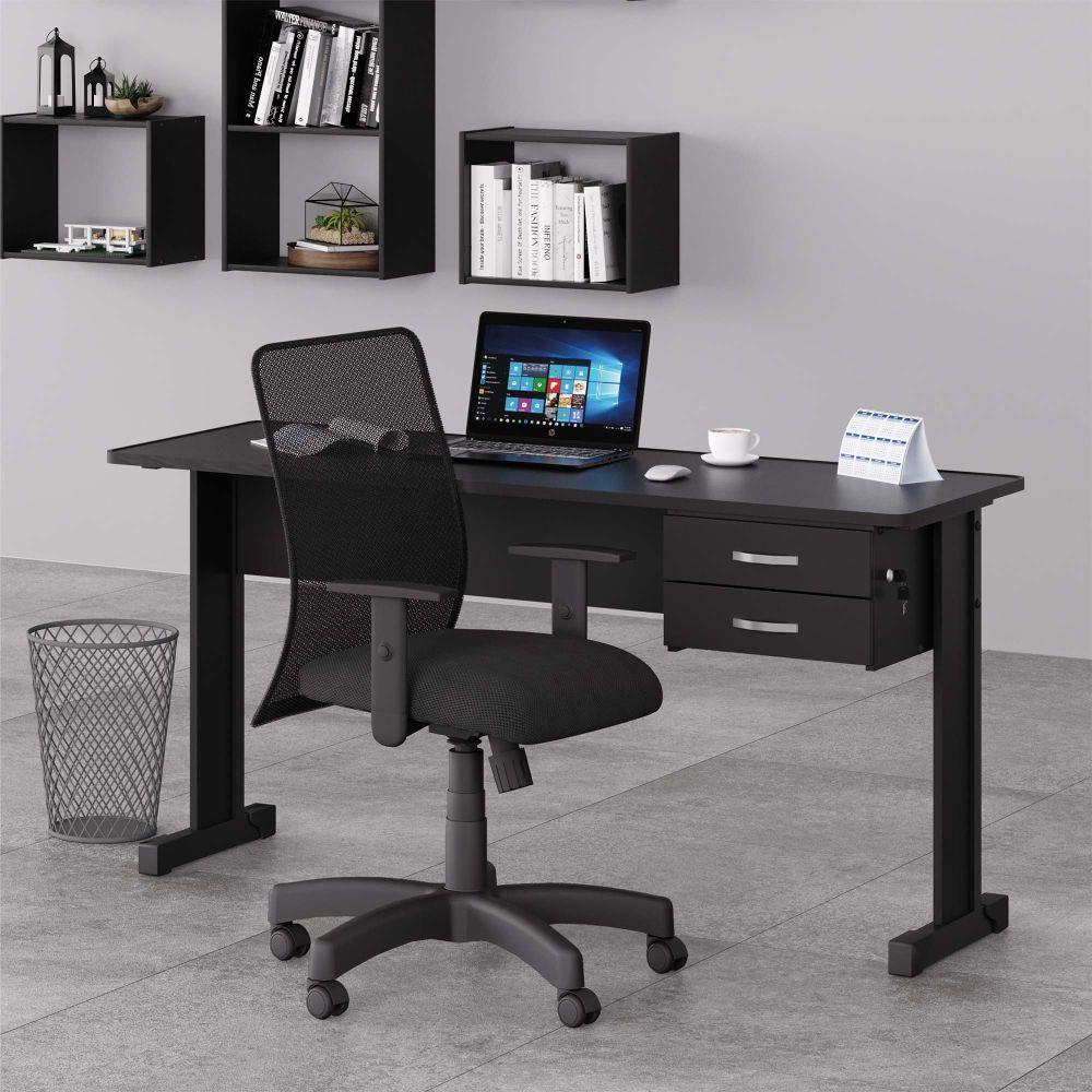 Mesa de Escritório Escrivaninha com 2 Gavetas Boston - Preto