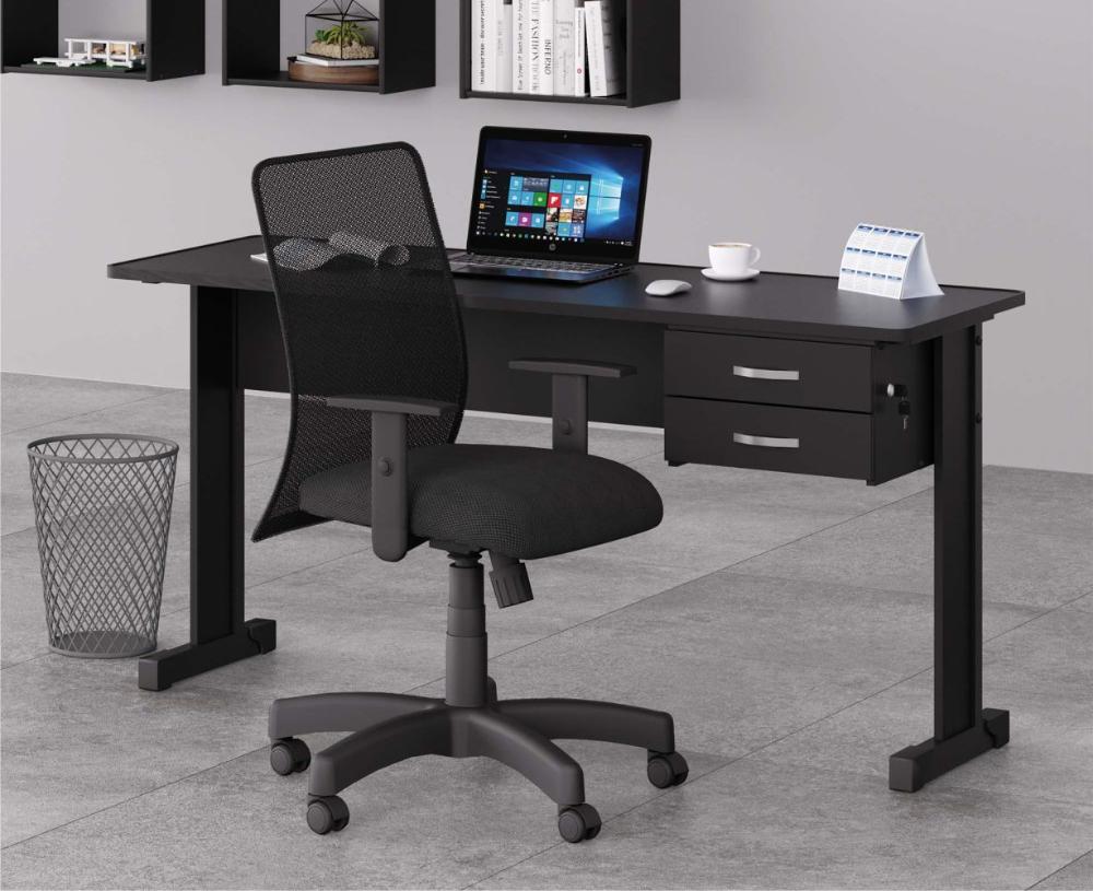 Mesa de Escritório Escrivaninha com 2 Gavetas Boston - Preto