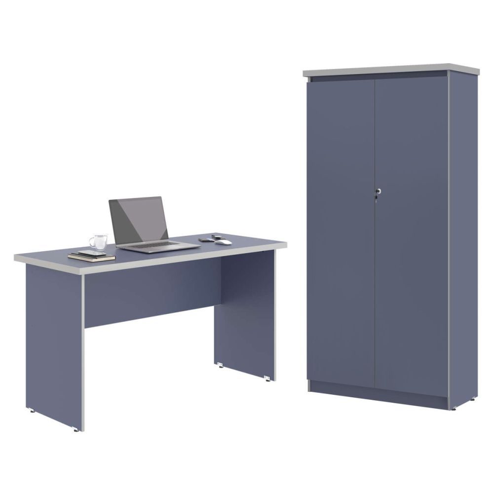 Mesa de Escritorio com Armário 2 Portas Pampulha Azul