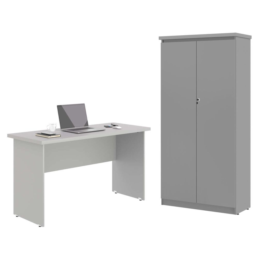 Mesa de Escritorio com Armário 2 Portas Pampulha Cinza
