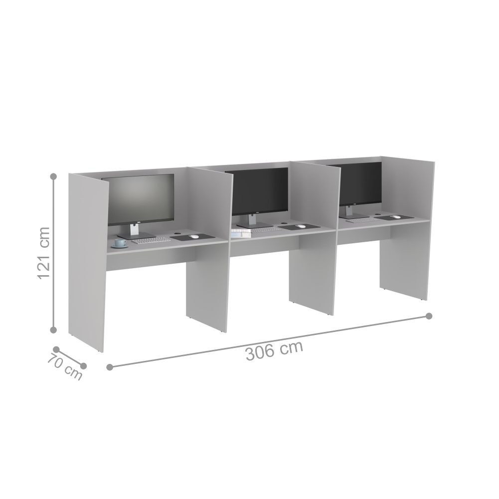 Mesa de Trabalho 3 Lugares Inglaterra Cinza