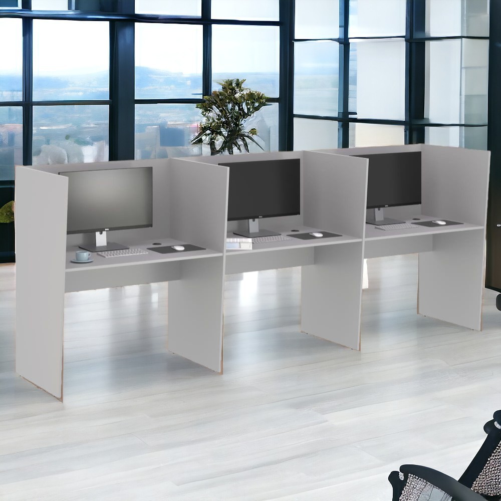Mesa de Trabalho 3 Lugares Inglaterra Cinza