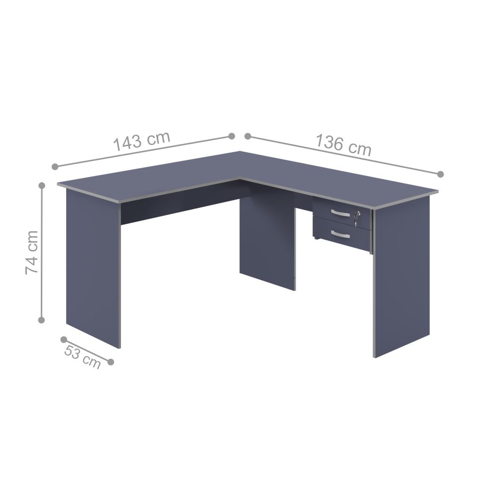 Mesa em L com Gaveta Mantel Azul