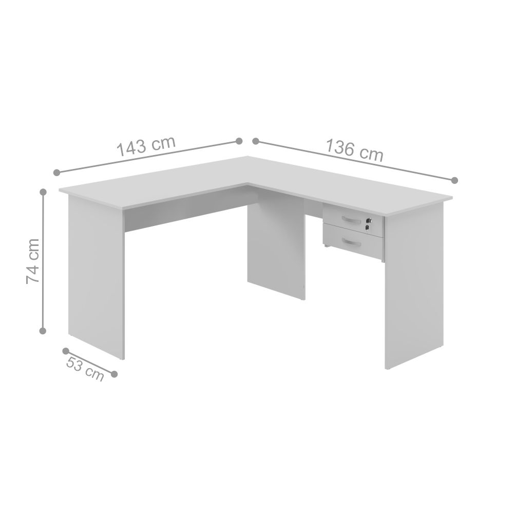 Mesa em L com Gaveta Mantel Branco