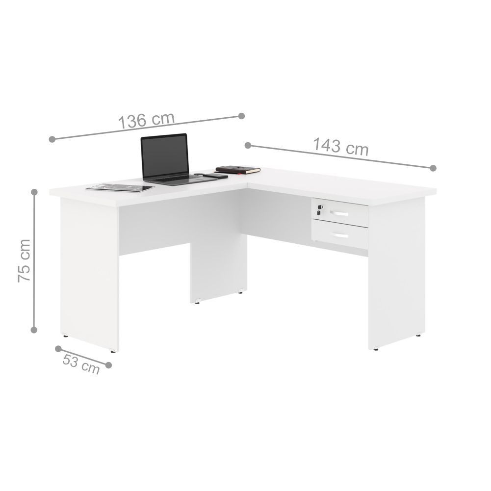 Mesa em L com Gaveteiro Carper Branco