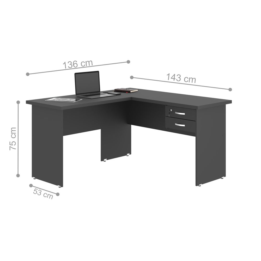 Mesa em L com Gaveteiro Carper Preto Onix
