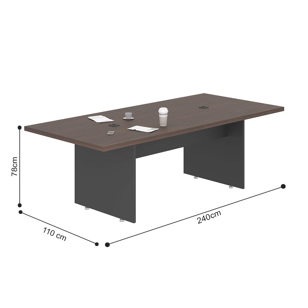 Mesa para Reunião 2,40m Cort Com Caixas Para Tomadas - Freijó e Preto