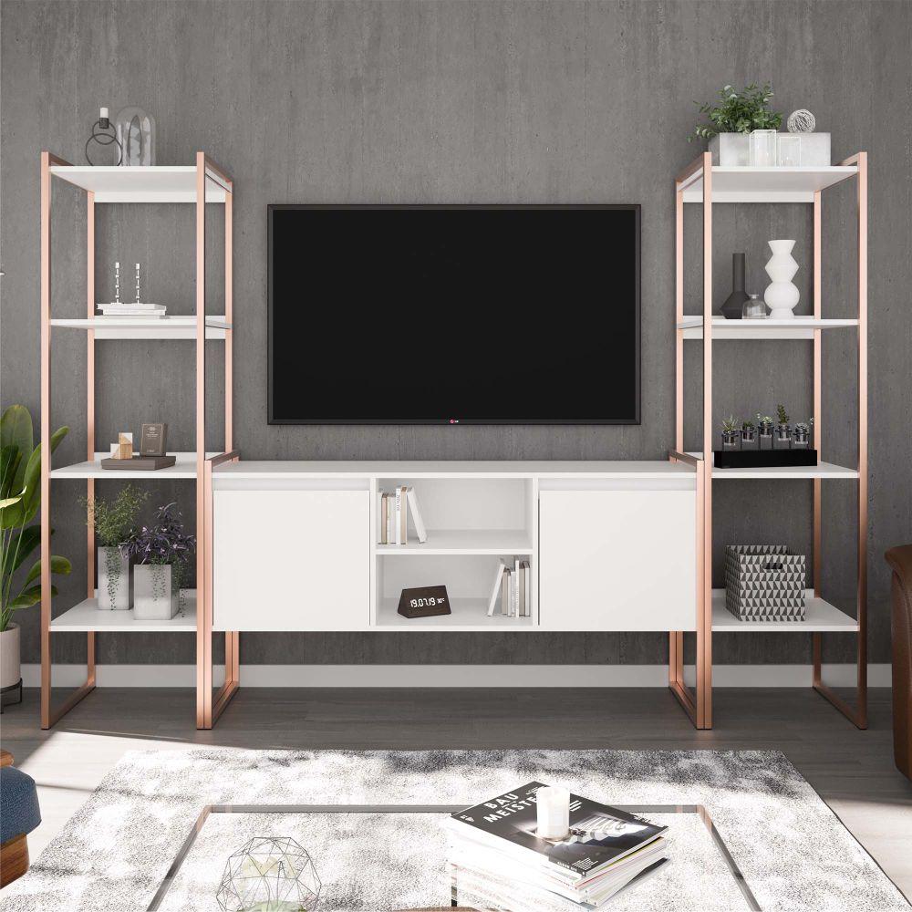 Rack 2 Portas Com Estante Clean - Branco Cobre