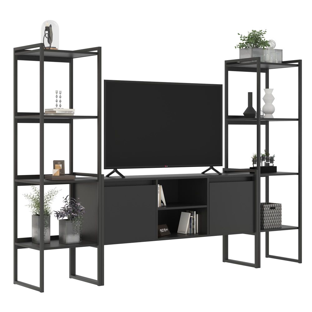 Rack 2 Portas com Estante Clean Preto Onix