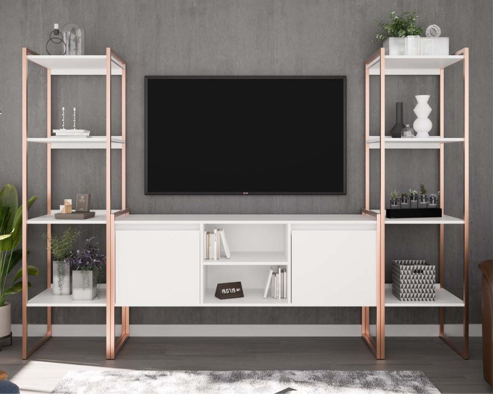 Rack Com Estante Industrial Cubic - Branco e cobre