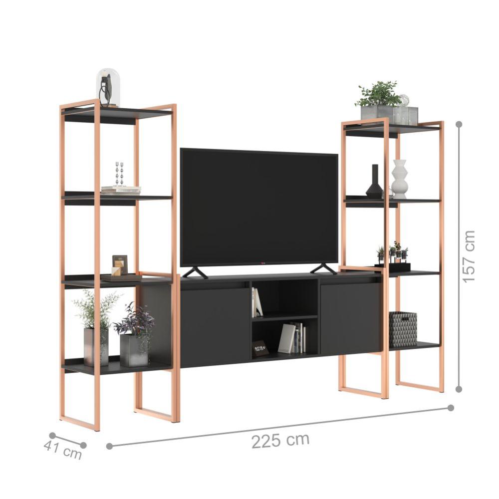Rack para TV Estilo Industrial com Estante Preto Cobre