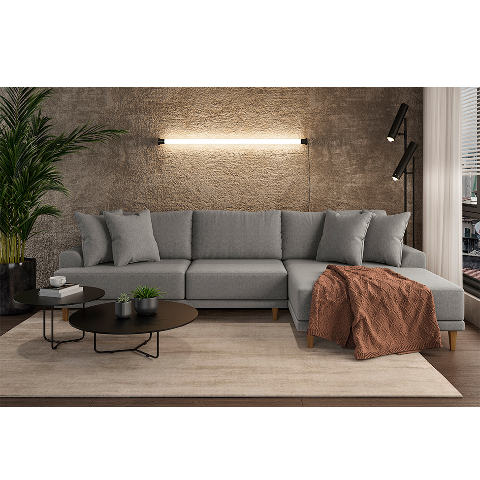Sofá 5 Lugares Deli com Chaise Direito Tecido Cinza