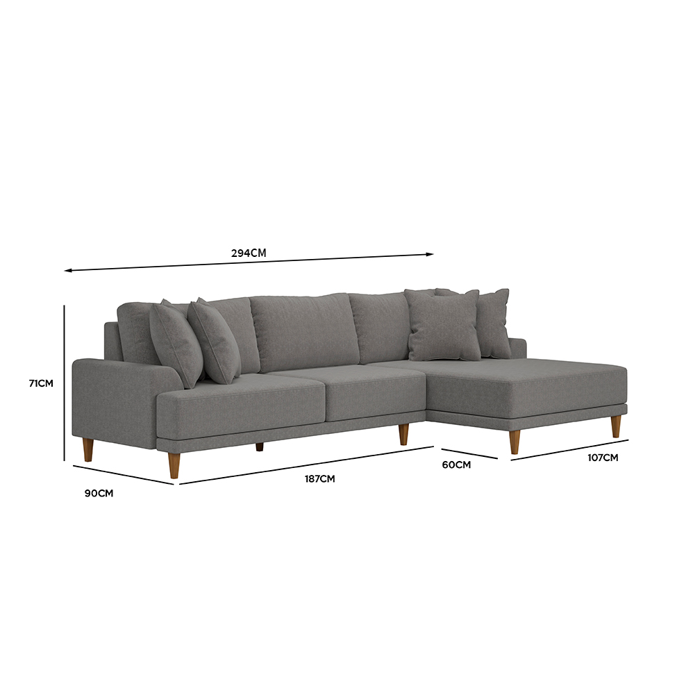 Sofá 5 Lugares Deli com Chaise Direito Tecido Cinza