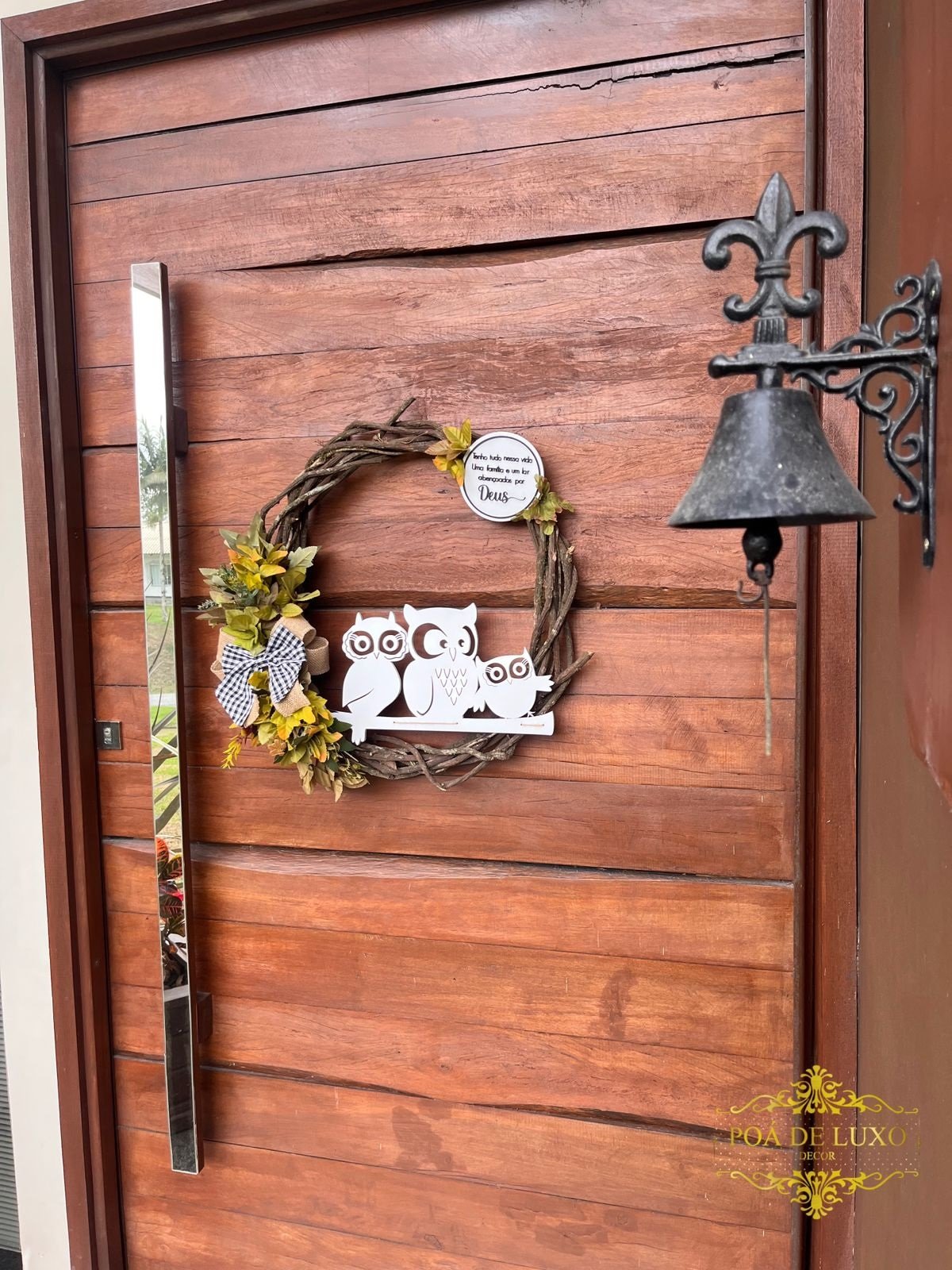 Enfeite de Porta Guirlanda Família Coruja 60cm - Grande