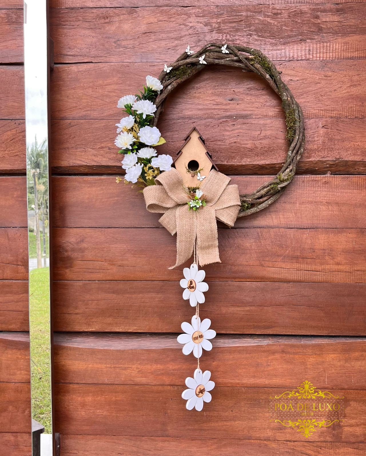 Enfeite de Porta de Entrada Guirlanda de Flores Brancas