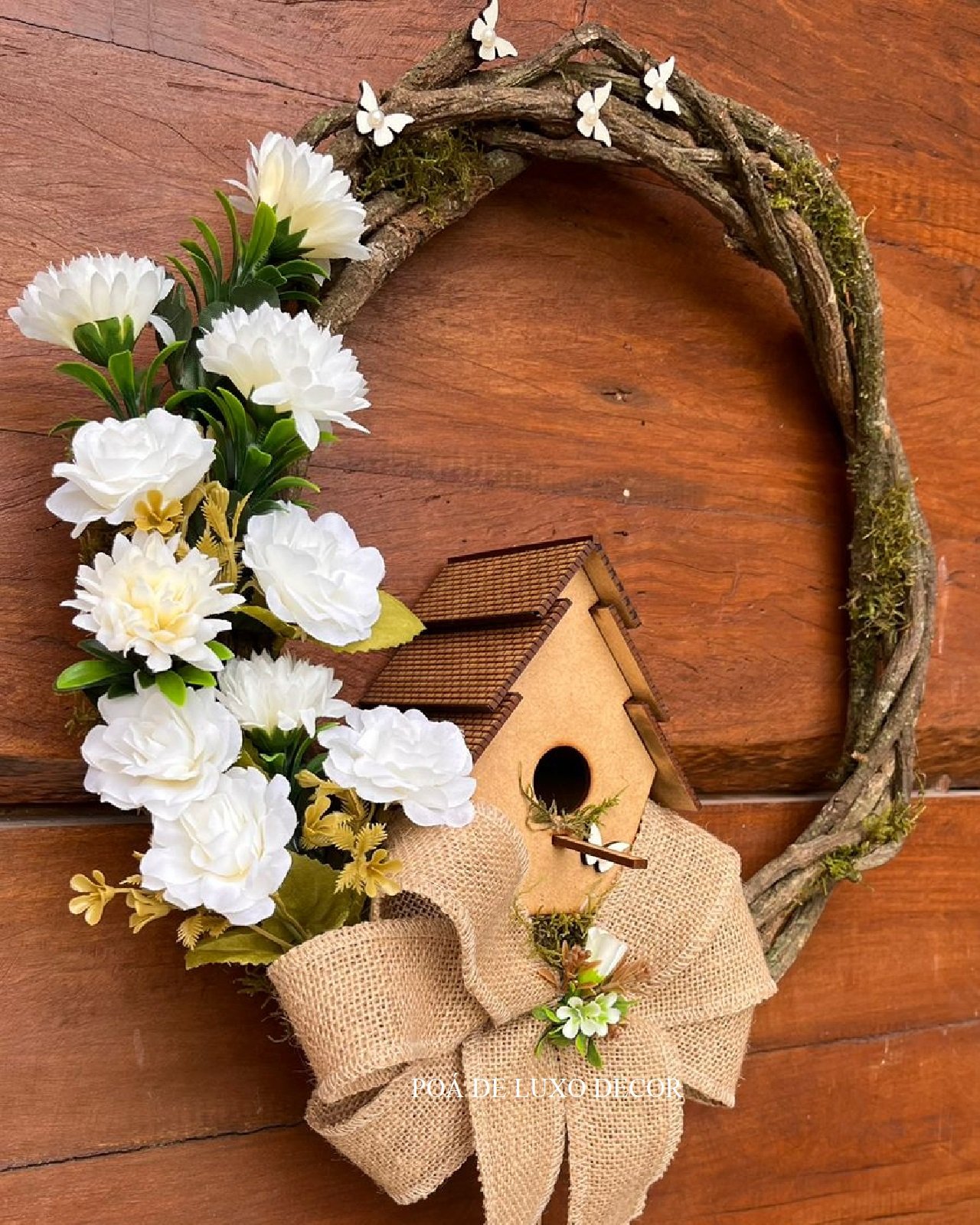 Enfeite de Porta de Entrada Guirlanda de Flores Brancas