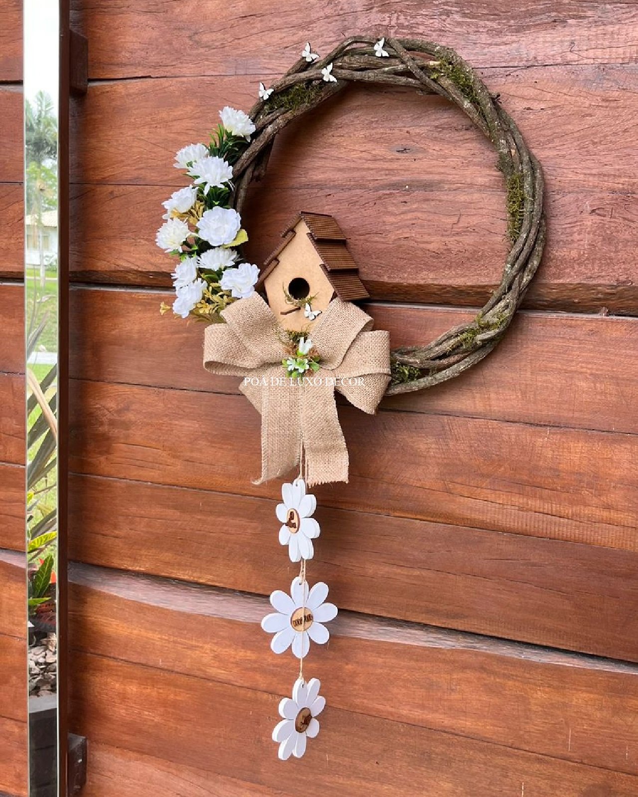 Enfeite de Porta de Entrada Guirlanda de Flores Brancas