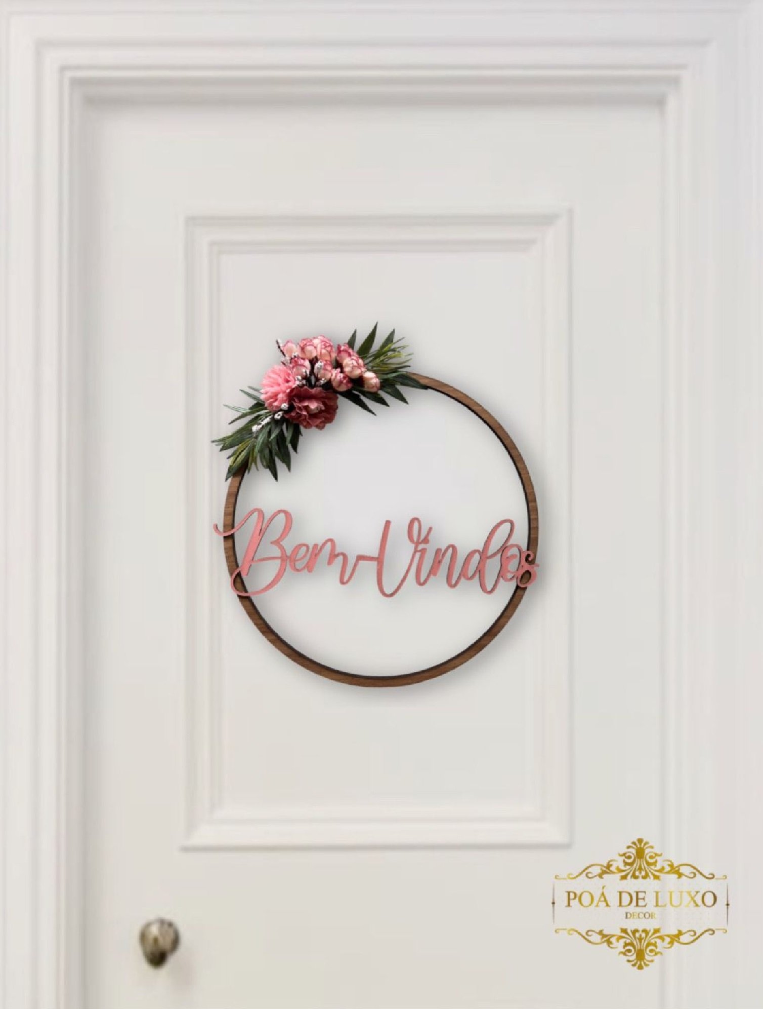 Enfeite de Porta de Entrada com Flores Minimalista 30cm
