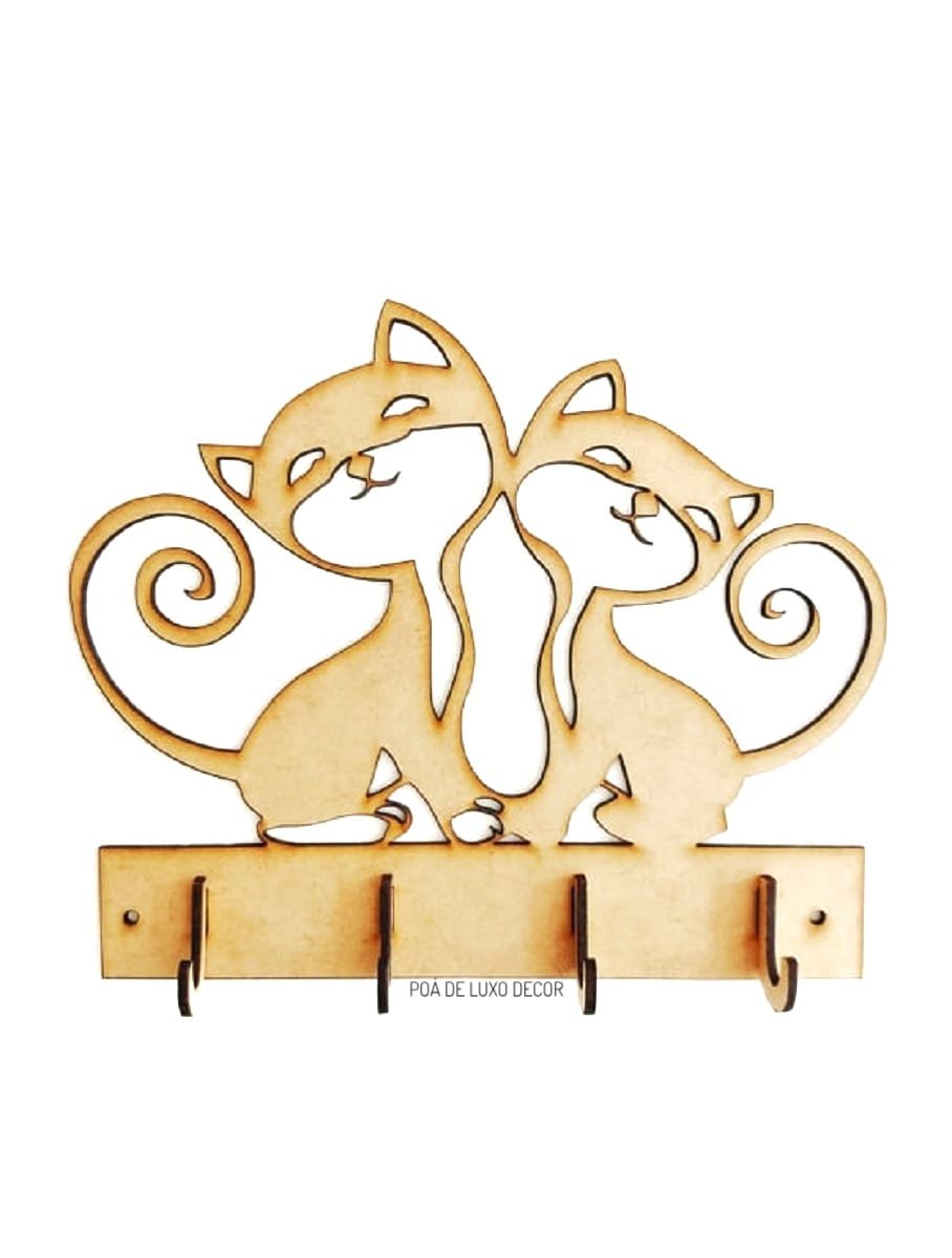 Porta Chaves Mdf Cru Gatos