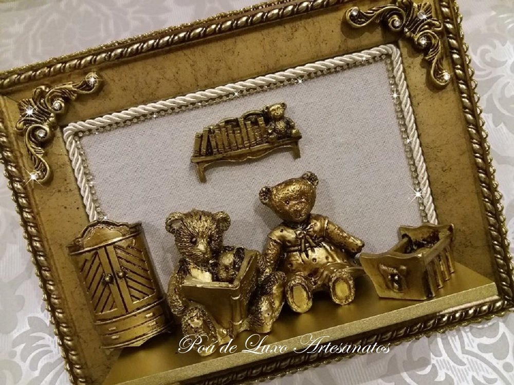 Quadrinho Decorativo Infantil Família Ursinho Luxo