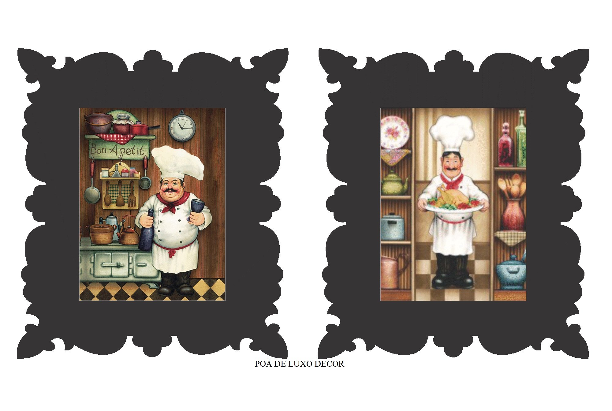 Quadro Decorativo Cozinheiro Gourmet Preto - Par