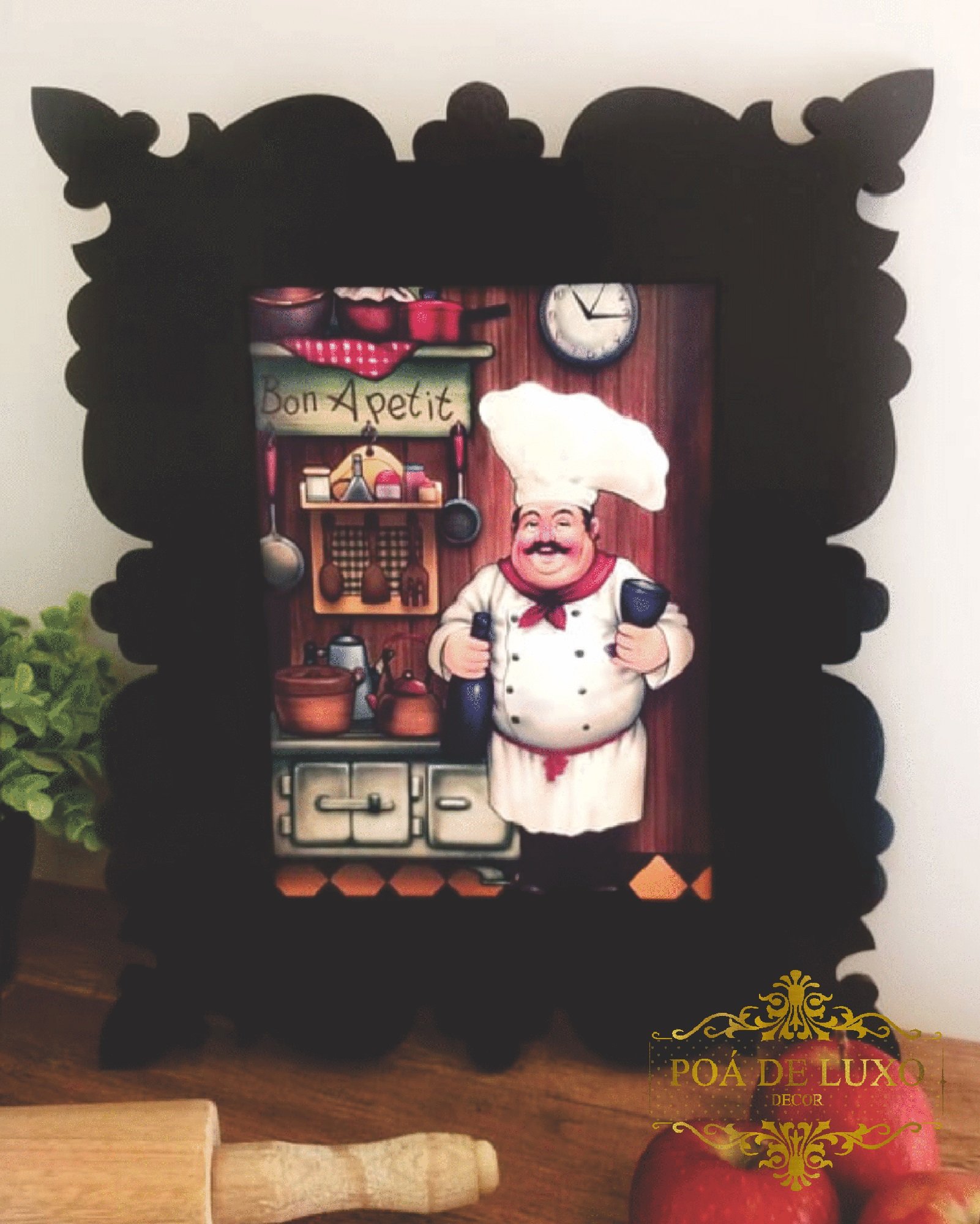 Quadro Decorativo Cozinheiro Gourmet Preto Unidade