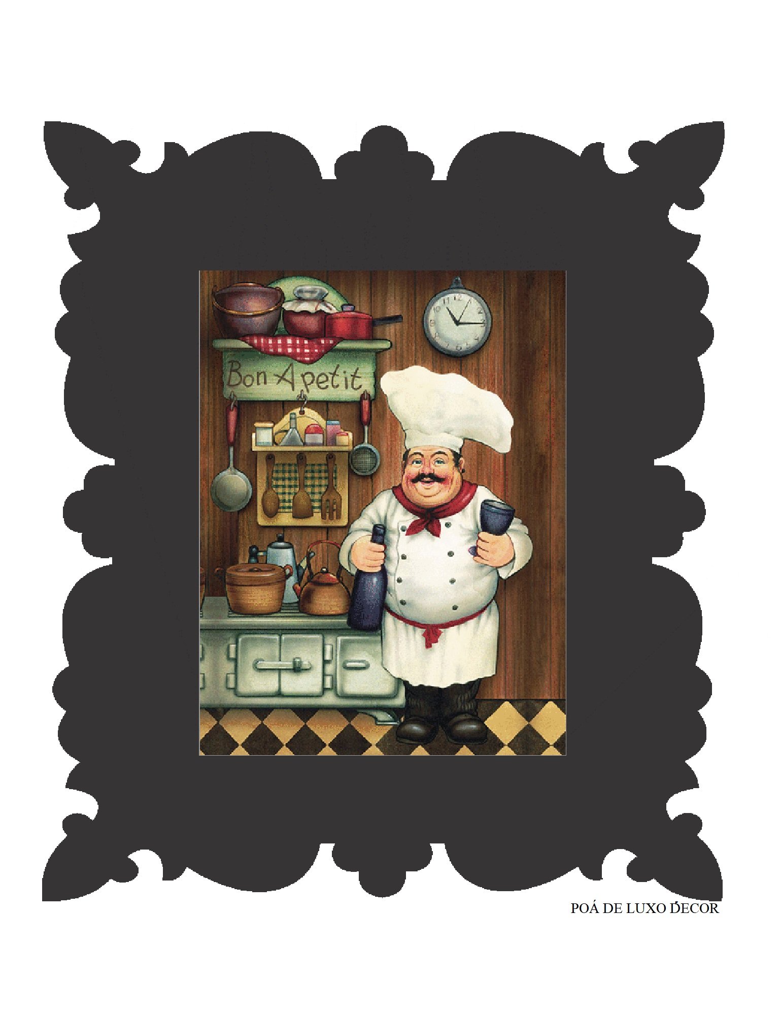 Quadro Decorativo Cozinheiro Gourmet Preto Unidade