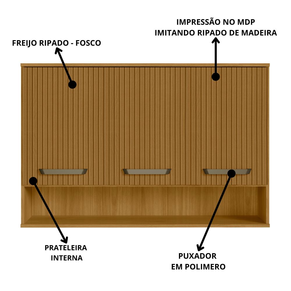 Armario Aereo 3 Portas 120 cm Cria 12598 Freijo Ripado PLN