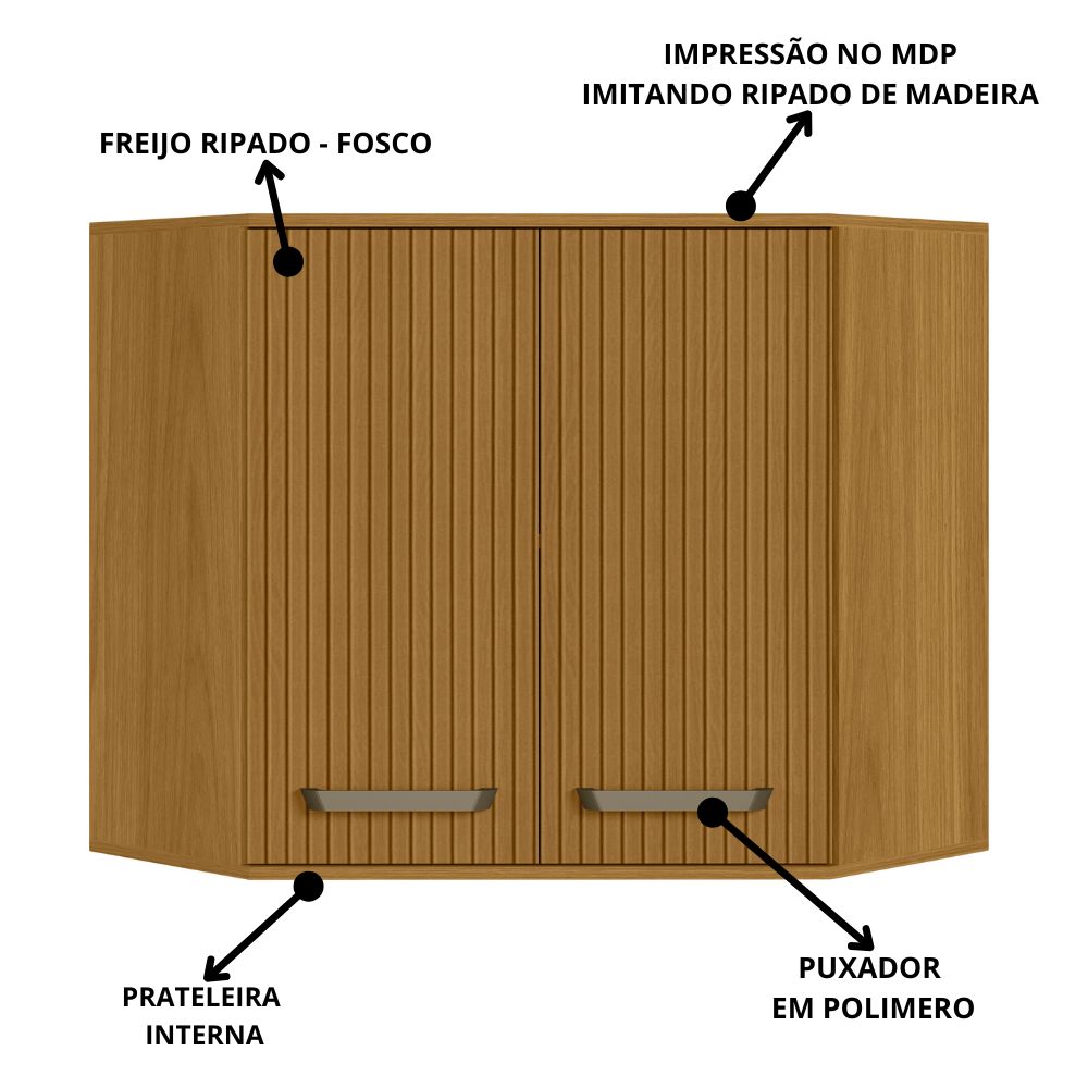 Armario Aereo Canto Obliquo 2 Pt 80 cm Cria 12599 Freijo Ripado PNL