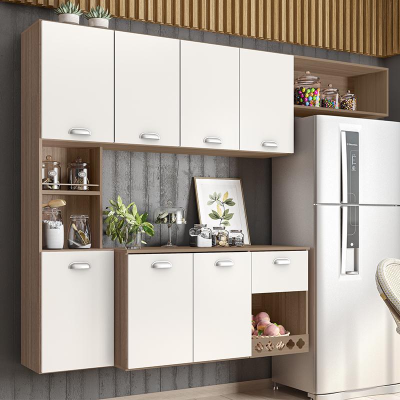 Armario Cozinha Suspensa 7 Portas e 1 Gaveta Mila Carvalho Oak/Off White