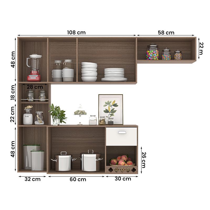 Armario Cozinha Suspensa 7 Portas e 1 Gaveta Mila Carvalho Oak/Off White