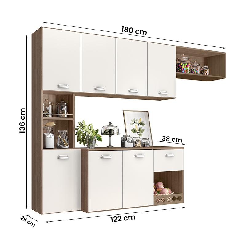 Armario Cozinha Suspensa 7 Portas e 1 Gaveta Mila Carvalho Oak/Off White