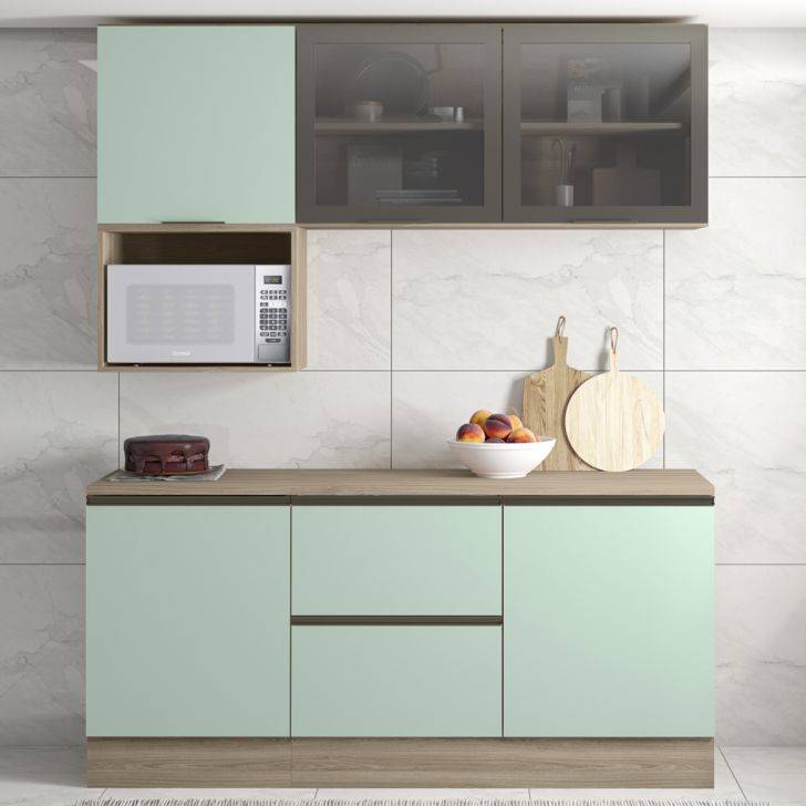 Composicao Cozinha Modulada 5 Peças Kit 10 Oak Menta PLN