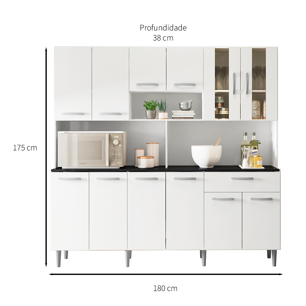 Kit de Cozinha Clara 12 Portas 1 Gaveta Branco