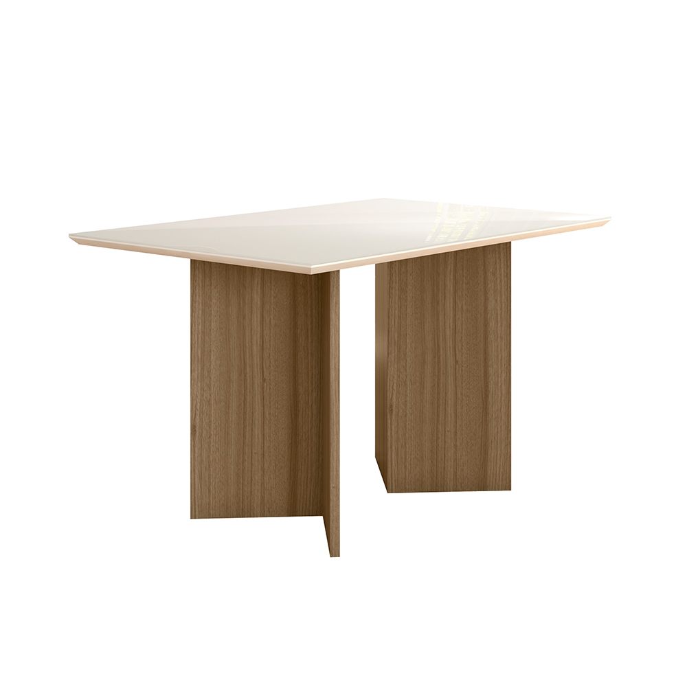 Mesa de Jantar 4 Lugares 1,36m Tampo com Vidro Veneza Carvalho Off-White