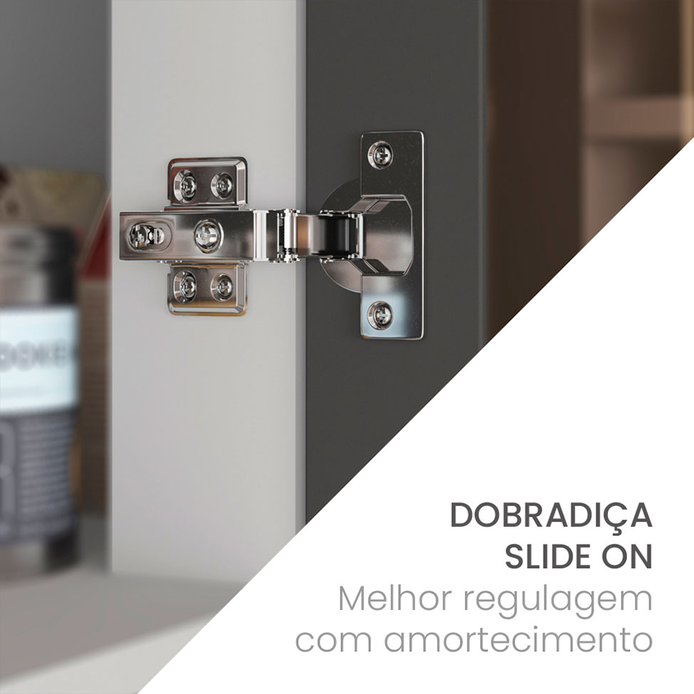 Armário Aéreo Fettuccini 1 Porta Branco e Cinza 40 cm