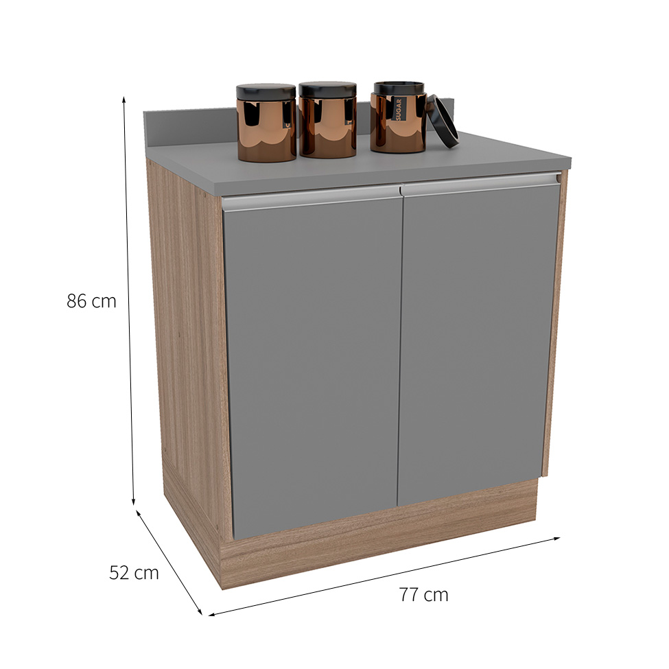 Balcão de Cozinha com Tampo Campanele 2 Portas Castanho e Cinza