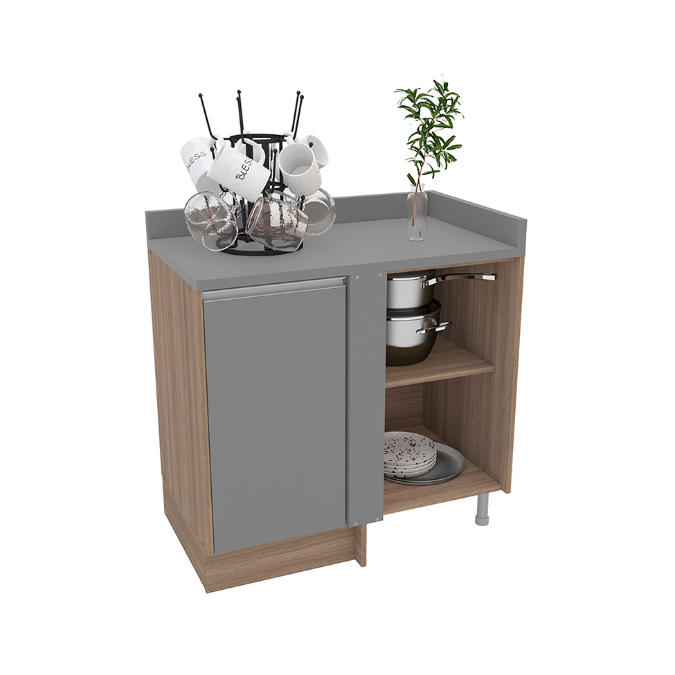 Balcão de Cozinha de Canto com Tampo Campanele 1 PT Castanho e Cinza
