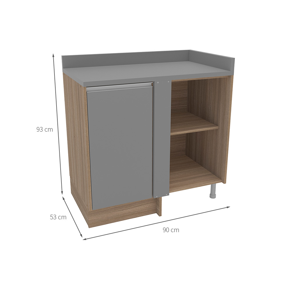 Balcão de Cozinha de Canto com Tampo Campanele 1 Porta Castanho e Cinza