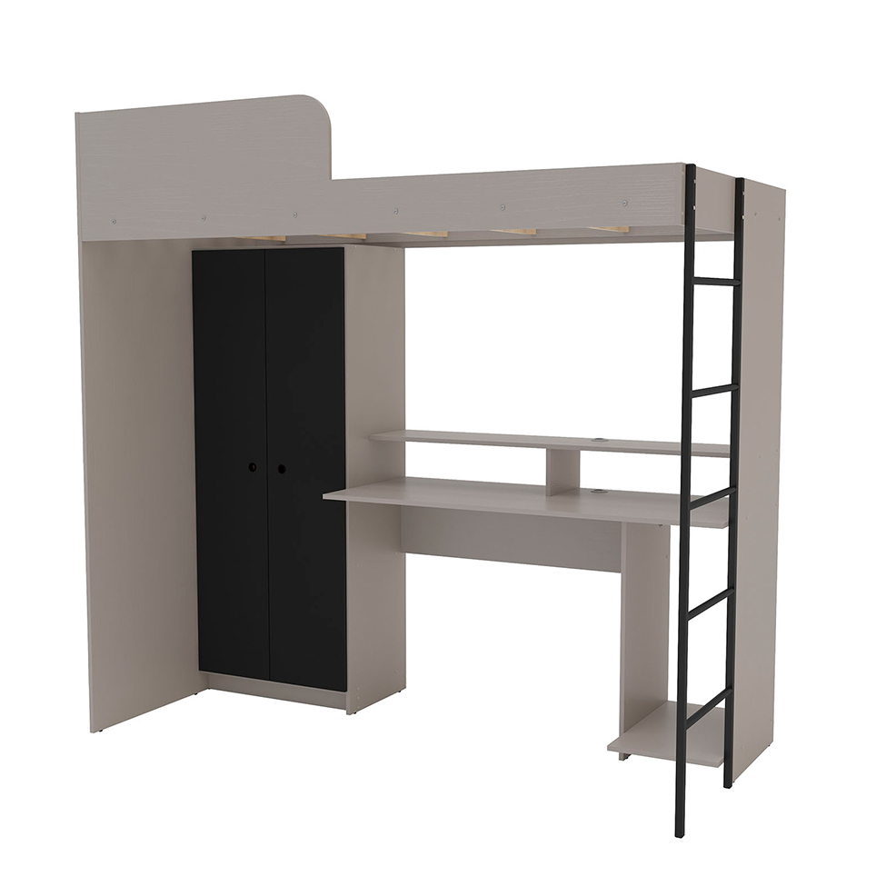 Cama Solteiro Multifuncional Konza 2 PT Cinza e Preta