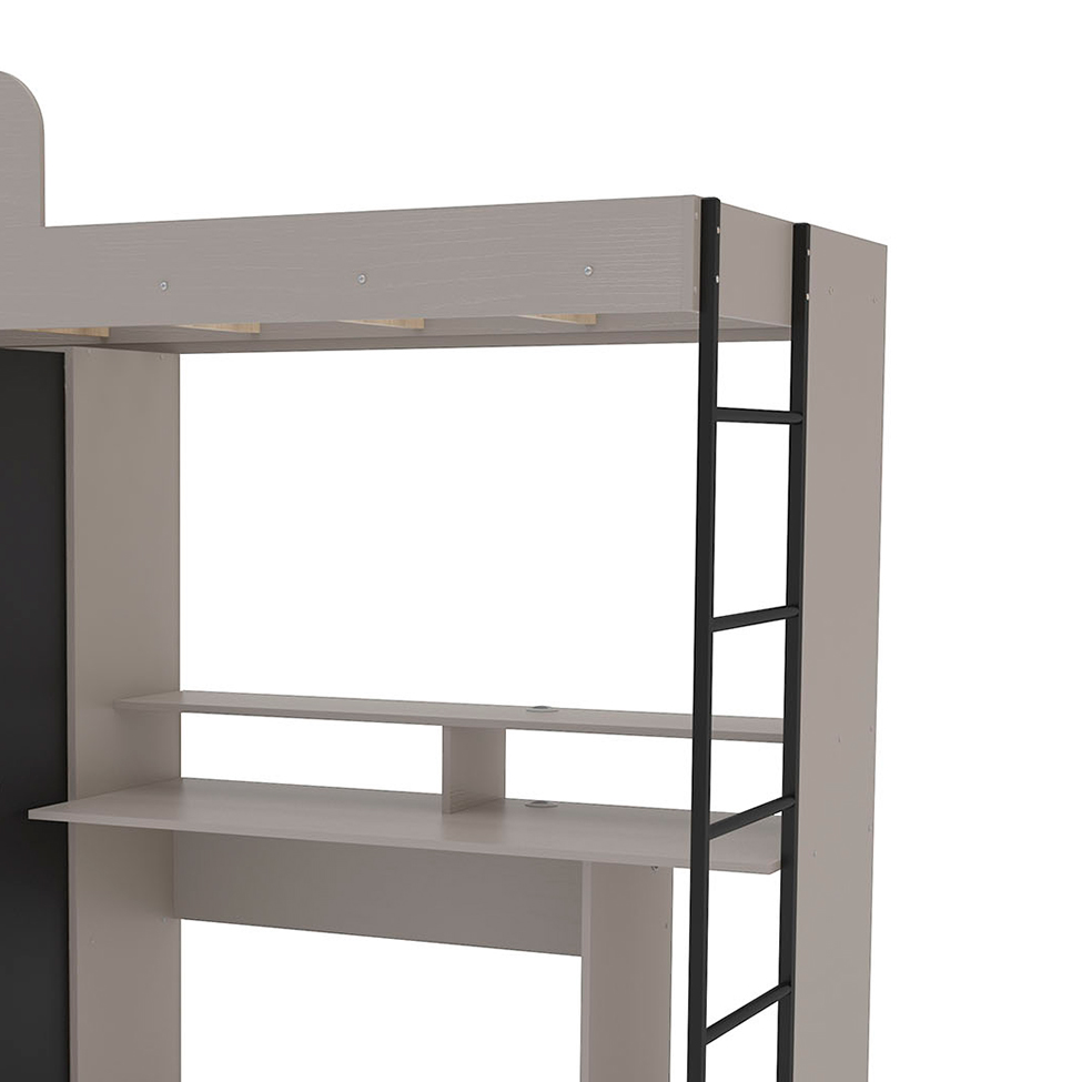 Cama Solteiro Multifuncional Konza 2 PT Cinza e Preta
