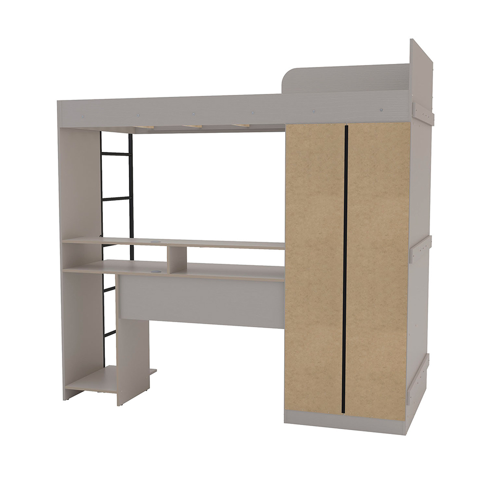Cama Solteiro Multifuncional Konza 2 PT Cinza e Preta