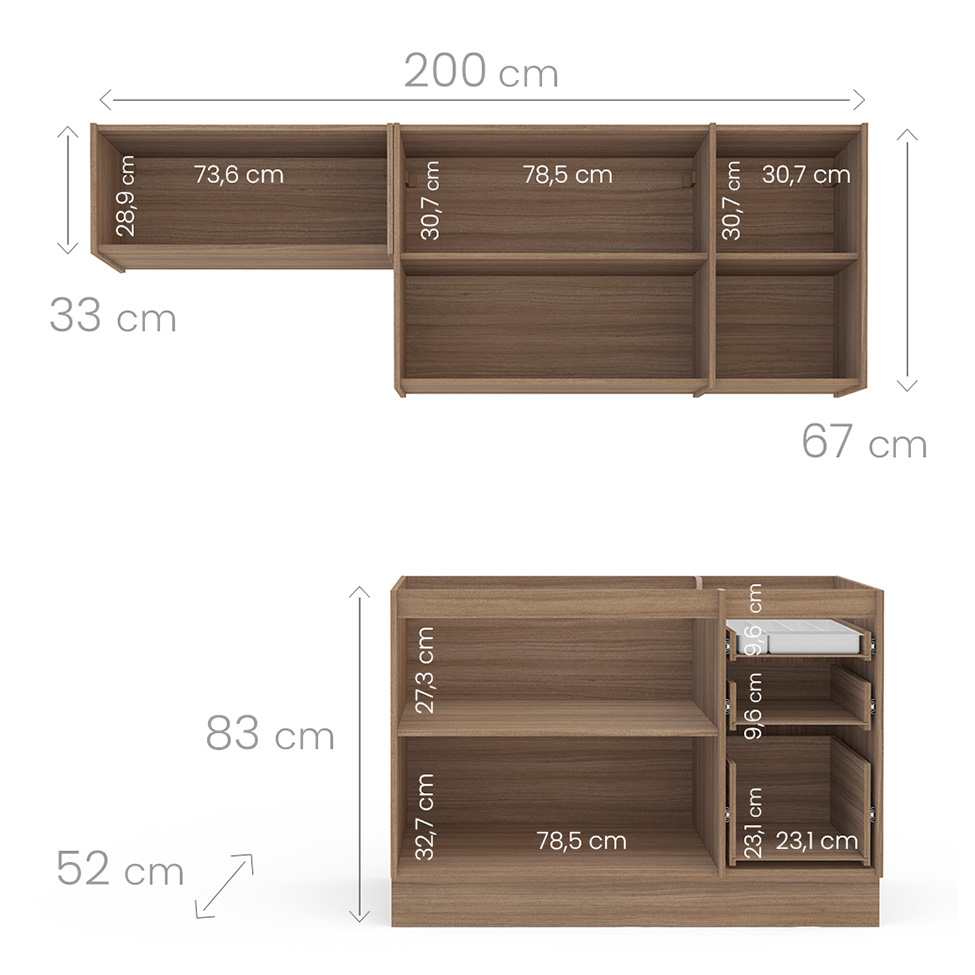 Cozinha Compacta Campanele 6 Portas 3 Gavetas Castanho e Cinza