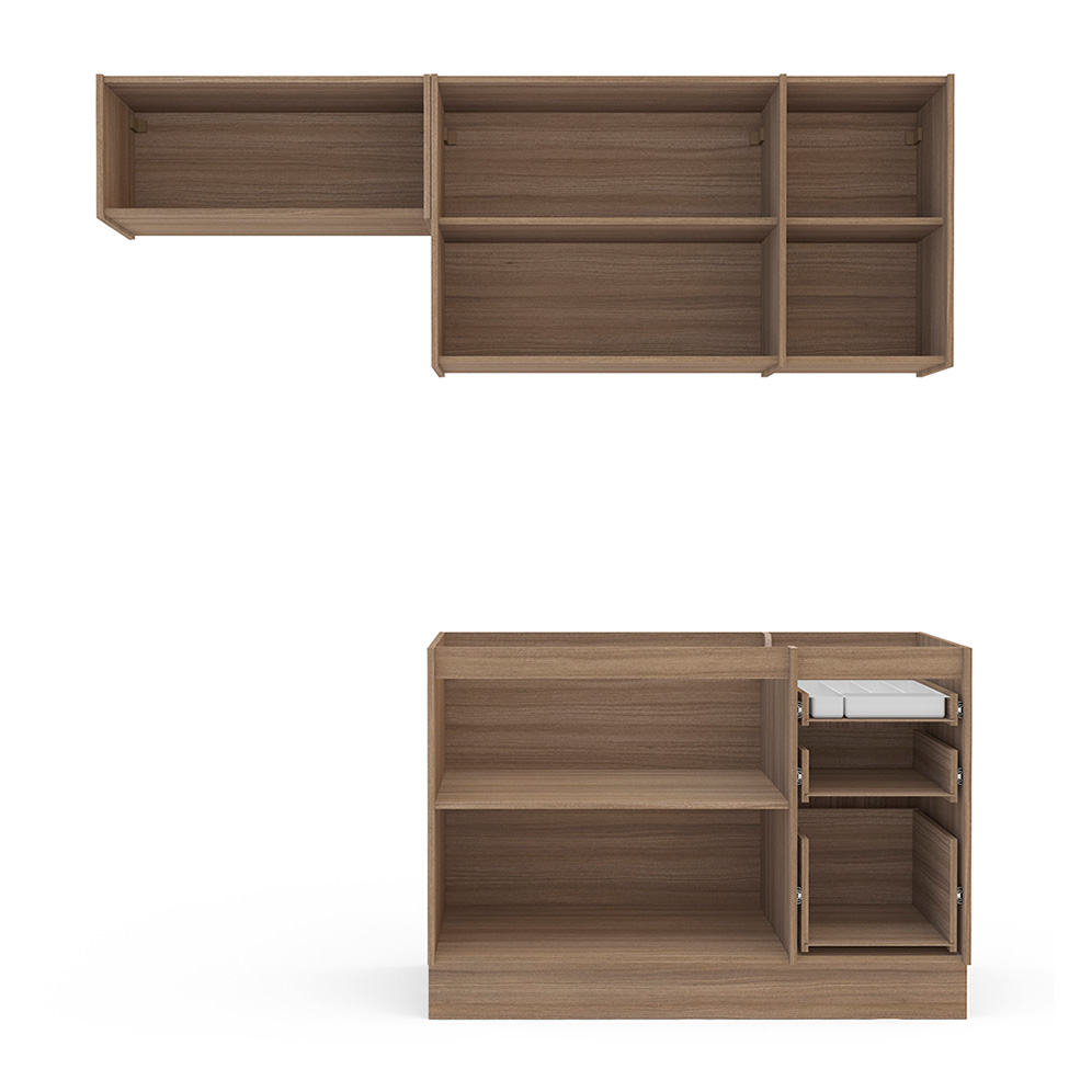 Cozinha Compacta Campanele 6 Portas 3 Gavetas Castanho e Cinza