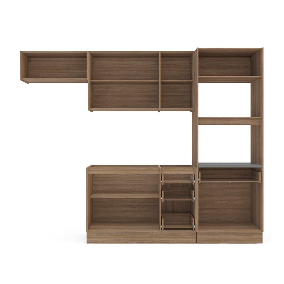 Cozinha Compacta Campanele 8 Portas 4 Gavetas Castanho e Cinza
